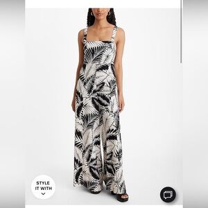 Black and White Leaf Print Jumpsuit